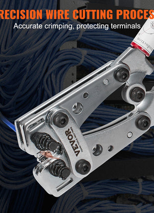 Precision wire cutter in silver metal with red grips, designed for accurate crimping and terminal protection.