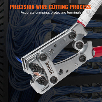 Precision wire cutter in silver metal with red grips, designed for accurate crimping and terminal protection.