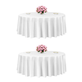 White Round Tablecloths 2 Pack, 120 Inches in Diameter, Stain- & Wrinkle- Resistant, Machine Washable Table Clothes, Polyester Fabric Table Covers for Wedding, Party, Banquet, Formal Events