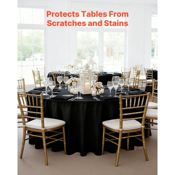 Black Round Tablecloths 10 Pack, 120 Inches in Diameter, Stain- & Wrinkle- Resistant, Machine Washable Table Clothes, Polyester Fabric Table Covers for Wedding, Party, Banquet, Formal Events