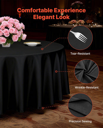 Black Round Tablecloths 10 Pack, 120 Inches in Diameter, Stain- & Wrinkle- Resistant, Machine Washable Table Clothes, Polyester Fabric Table Covers for Wedding, Party, Banquet, Formal Events