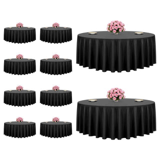 Black Round Tablecloths 10 Pack, 120 Inches in Diameter, Stain- & Wrinkle- Resistant, Machine Washable Table Clothes, Polyester Fabric Table Covers for Wedding, Party, Banquet, Formal Events