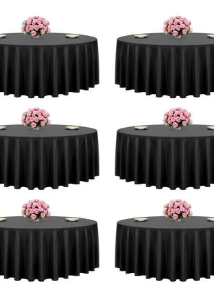 Black Round Tablecloths 6 Pack, 120 Inches in Diameter, Stain- & Wrinkle- Resistant, Machine Washable Table Clothes, Polyester Fabric Table Covers for Wedding, Party, Banquet, Formal Events
