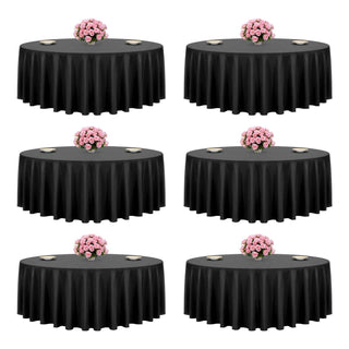 Black Round Tablecloths 6 Pack, 120 Inches in Diameter, Stain- & Wrinkle- Resistant, Machine Washable Table Clothes, Polyester Fabric Table Covers for Wedding, Party, Banquet, Formal Events