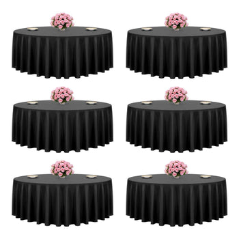 Black Round Tablecloths 6 Pack, 120 Inches in Diameter, Stain- & Wrinkle- Resistant, Machine Washable Table Clothes, Polyester Fabric Table Covers for Wedding, Party, Banquet, Formal Events