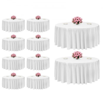 White Round Tablecloths 10 Pack, 132 Inches in Diameter, Stain- & Wrinkle- Resistant, Machine Washable Table Clothes, Polyester Fabric Table Covers for Wedding, Party, Banquet, Formal Events