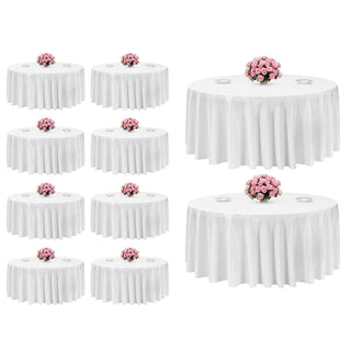 White Round Tablecloths 10 Pack, 132 Inches in Diameter, Stain- & Wrinkle- Resistant, Machine Washable Table Clothes, Polyester Fabric Table Covers for Wedding, Party, Banquet, Formal Events