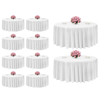 White Round Tablecloths 10 Pack, 132 Inches in Diameter, Stain- & Wrinkle- Resistant, Machine Washable Table Clothes, Polyester Fabric Table Covers for Wedding, Party, Banquet, Formal Events