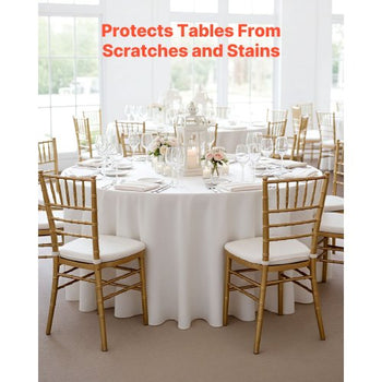 White Round Tablecloths 6 Pack, 132 Inches in Diameter, Stain- & Wrinkle- Resistant, Machine Washable Table Clothes, Polyester Fabric Table Covers for Wedding, Party, Banquet, Formal Events
