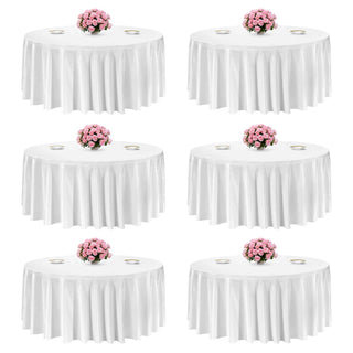 White Round Tablecloths 6 Pack, 132 Inches in Diameter, Stain- & Wrinkle- Resistant, Machine Washable Table Clothes, Polyester Fabric Table Covers for Wedding, Party, Banquet, Formal Events