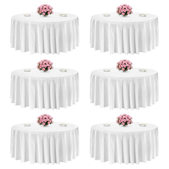 White Round Tablecloths 6 Pack, 132 Inches in Diameter, Stain- & Wrinkle- Resistant, Machine Washable Table Clothes, Polyester Fabric Table Covers for Wedding, Party, Banquet, Formal Events