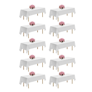 White Tablecloths for Rectangle Tables, 10 Pack, 60 x 102 Inches, Reusable and Machine Washable Table Clothes, Wrinkle-Resistant Polyester Fabric Table Covers for Wedding, Party, Banquet