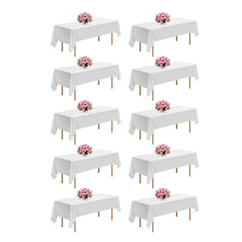 White Tablecloths for Rectangle Tables, 10 Pack, 60 x 102 Inches, Reusable and Machine Washable Table Clothes, Wrinkle-Resistant Polyester Fabric Table Covers for Wedding, Party, Banquet