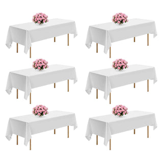 White Tablecloths for Rectangle Tables, 6 Pack, 60 x 102 Inches, Reusable and Machine Washable Table Clothes, Wrinkle-Resistant Polyester Fabric Table Covers for Wedding, Party, Banquet