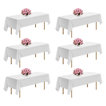 White Tablecloths for Rectangle Tables, 6 Pack, 60 x 102 Inches, Reusable and Machine Washable Table Clothes, Wrinkle-Resistant Polyester Fabric Table Covers for Wedding, Party, Banquet