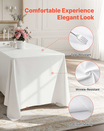 White Tablecloths for Rectangle Tables, 10 Pack, 70 x 120 Inches, Reusable and Machine Washable Table Clothes, Wrinkle-Resistant Polyester Fabric Table Covers for Wedding, Party, Banquet