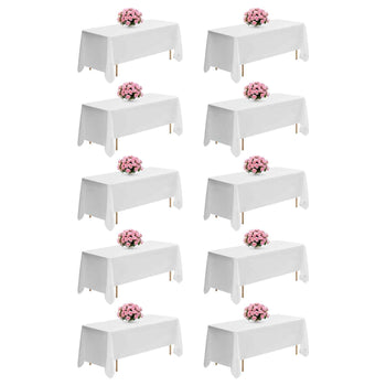 White Tablecloths for Rectangle Tables, 10 Pack, 70 x 120 Inches, Reusable and Machine Washable Table Clothes, Wrinkle-Resistant Polyester Fabric Table Covers for Wedding, Party, Banquet