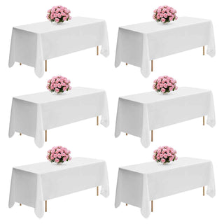 White Tablecloths for Rectangle Tables, 6 Pack, 70 x 120 Inches, Reusable and Machine Washable Table Clothes, Wrinkle-Resistant Polyester Fabric Table Covers for Wedding, Party, Banquet