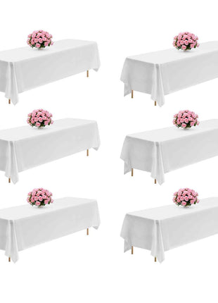 White Tablecloths for Rectangle Tables, 6 Pack, 90 x 132 Inches, Reusable and Machine Washable Table Clothes, Wrinkle-Resistant Polyester Fabric Table Covers for Wedding, Party, Banquet