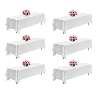 White Tablecloths for Rectangle Tables, 6 Pack, 90 x 132 Inches, Reusable and Machine Washable Table Clothes, Wrinkle-Resistant Polyester Fabric Table Covers for Wedding, Party, Banquet