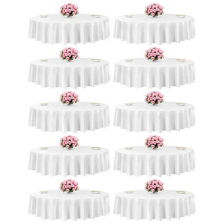 White Round Tablecloths 10 Pack, 90 Inches in Diameter, Stain- & Wrinkle- Resistant, Machine Washable Table Clothes, Polyester Fabric Table Covers for Wedding, Party, Banquet, Formal Events