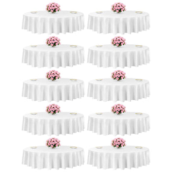 White Round Tablecloths 10 Pack, 90 Inches in Diameter, Stain- & Wrinkle- Resistant, Machine Washable Table Clothes, Polyester Fabric Table Covers for Wedding, Party, Banquet, Formal Events