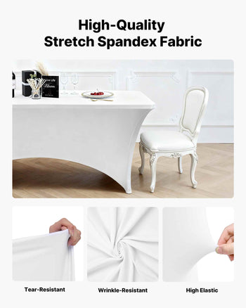 10 Pack Table Cloth for 6FT Rectangular Fitted Events, Wrinkle-Resistant Stretch White Table Covers, Washable Spandex Tablecloth Protector, for Party, Wedding, Cocktail, Banquet, Festival