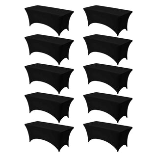 10 Pack Table Cloth for 6FT Rectangular Fitted Events, Wrinkle-Resistant Stretch Black Table Covers, Washable Spandex Tablecloth Protector, for Party, Wedding, Cocktail, Banquet, Festival