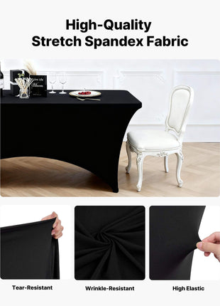3 Pack Table Cloth for 6FT Rectangular Fitted Events, Wrinkle-Resistant Stretch Black Table Covers, Washable Spandex Tablecloth Protector, for Party, Wedding, Cocktail, Banquet, Festival