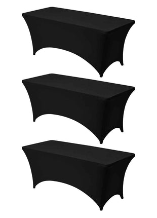 3 Pack Table Cloth for 6FT Rectangular Fitted Events, Wrinkle-Resistant Stretch Black Table Covers, Washable Spandex Tablecloth Protector, for Party, Wedding, Cocktail, Banquet, Festival