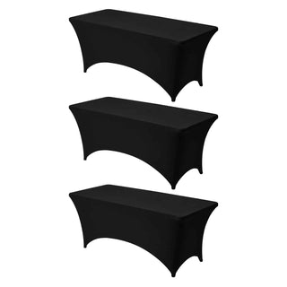3 Pack Table Cloth for 6FT Rectangular Fitted Events, Wrinkle-Resistant Stretch Black Table Covers, Washable Spandex Tablecloth Protector, for Party, Wedding, Cocktail, Banquet, Festival
