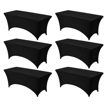 6 Pack Table Cloth for 6FT Rectangular Fitted Events, Wrinkle-Resistant Stretch Black Table Covers, Washable Spandex Tablecloth Protector, for Party, Wedding, Cocktail, Banquet, Festival