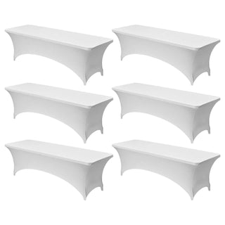 6 Pack Table Cloth for 8FT Rectangular Fitted Events, Wrinkle-Resistant Stretch White Table Covers, Washable Spandex Tablecloth Protector, for Party, Wedding, Cocktail, Banquet, Festival