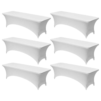 6 Pack Table Cloth for 8FT Rectangular Fitted Events, Wrinkle-Resistant Stretch White Table Covers, Washable Spandex Tablecloth Protector, for Party, Wedding, Cocktail, Banquet, Festival