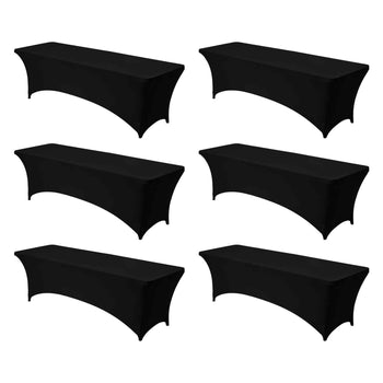 6 Pack Table Cloth for 8FT Rectangular Fitted Events, Wrinkle-Resistant Stretch Black Table Covers, Washable Spandex Tablecloth Protector, for Party, Wedding, Cocktail, Banquet, Festival