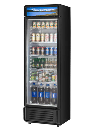 Commercial Merchandiser Refrigerator, 12.2 CU.FT Glass Door Display Refrigerator, Beverage Refrigerator Cooler Merchandiser with Adjustable Shelves, Soft LED Light, Customizable Lightbox, Black