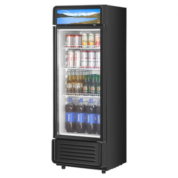 Commercial Merchandiser Refrigerator, 6.9 CU.FT Glass Door Display Refrigerator, Beverage Refrigerator Cooler Merchandiser with Adjustable Shelves, Soft LED Light, Customizable Lightbox, Black