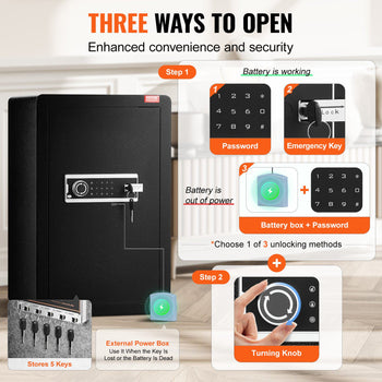Single Door 3.5 cu.ft Safe Box with Key Lock & Password, Safe Lock Box with Fireproof Bag, Key Rack, LED Light, and 2 Shelves for Money, Documents, Jewelry, and Valuables, Black