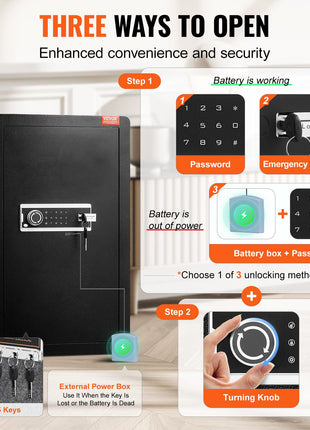 Single Door 4.0 cu.ft Safe Box with Key Lock & Password, Safe Lock Box with Fireproof Bag, Key Rack, LED Light, 2 Shelves, and 1 Cabinet for Money, Documents, Jewelry, and Valuables, Black