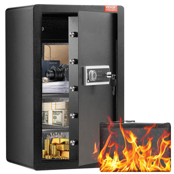 Single Door 4.0 cu.ft Safe Box with Key Lock & Password, Safe Lock Box with Fireproof Bag, Key Rack, LED Light, 2 Shelves, and 1 Cabinet for Money, Documents, Jewelry, and Valuables, Black