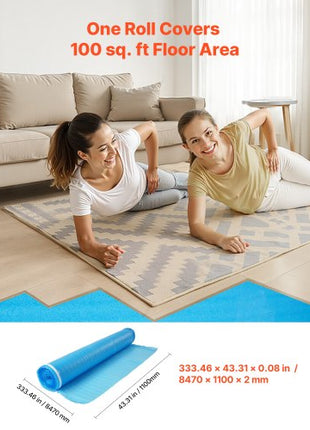 Floor Underlayment 600 sq. ft, 3-in-1 2 mm Thick Flooring Padding with Tape & Vapor Barrier, Heavy Duty EPE Foam Soundproofing & Noise Reduction, for Laminate Wood (6 Rolls x 100 sq. ft)