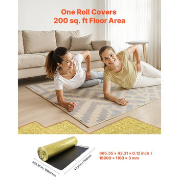 Floor Underlayment 200 sq. ft/Roll, 3-in-1 3 mm Thick Flooring Padding with Tape & Vapor Barrier, Heavy Duty EPE Foam with Gold PE, Soundproofing and Noise Reduction, for Laminate Wood Floors