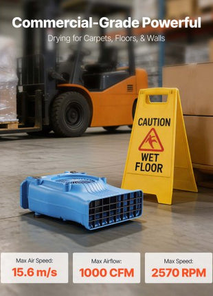 Blower Fan, Low Profile Air Mover Carpet Dryer, 1000 CFM, 2 Speeds, Multi-Angle Airflow, Lightweight Portable for Crawlspaces, Attics, Basements, Bathrooms, Water Damage Restoration, Blue
