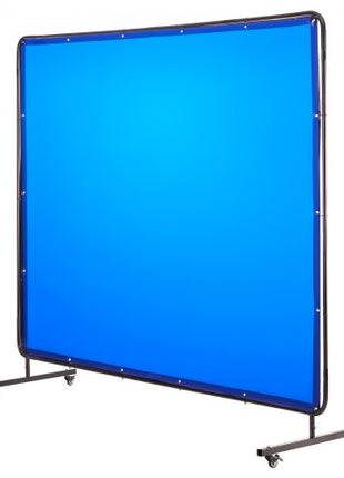 Welding Screen with Frame, 6 x 8 FT Welding Curtain Screen, Flame-Resistant Vinyl Safety Protection Screens with Lockable Swivel Wheels & 6-Level UV Protection for Workshop/Industrial Use, Blue