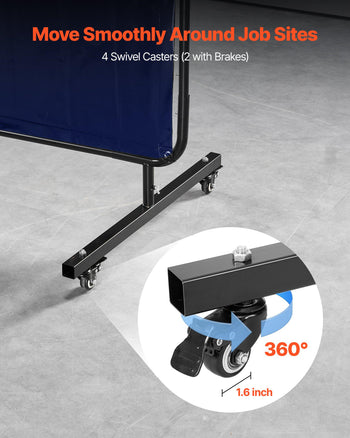 Welding Screen with Frame, 6 x 8 FT Welding Curtain Screen, Flame-Resistant Vinyl Safety Protection Screens with Lockable Swivel Wheels & 6-Level UV Protection for Workshop/Industrial Use, Blue