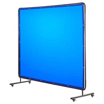 Welding Screen with Frame, 6 x 8 FT Welding Curtain Screen, Flame-Resistant Vinyl Safety Protection Screens with Lockable Swivel Wheels & 6-Level UV Protection for Workshop/Industrial Use, Blue