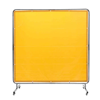 Welding Screen with Frame, 6' x 6' Welding Curtain Screen, Flame-Resistant Vinyl Welding Protection Screen on 4 Swivel Wheel (2 Lockable), Moveable & Professional for Workshop/Industrial, Yellow