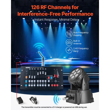 DMX Wireless Receiver, 3 Receivers & 1 Transmitter, 2.4G ISM Band, 656 ft Transmission Range, with Bag and Adapter, Wireless Stage Lighting Control, for LED Stage Party DJ Bar Lighting, Silver