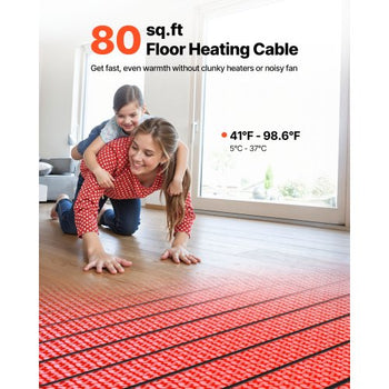 80 sqft Floor Heating Mat System, 120V Electric Radiant Heated Floor System, with Decoupling Membrane & Smart Control Thermostat & Alarm, Easy Installation for Tile, Stone, Vinyl