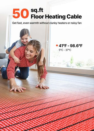 50 sqft Floor Heating Mat System, 120V Electric Radiant Heated Floor System, with Decoupling Membrane & Smart Control Thermostat & Alarm, Easy Installation for Tile, Stone, Vinyl